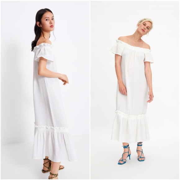 Zara Dresses Zara White Rustic Cotton Textured Elastic Off The